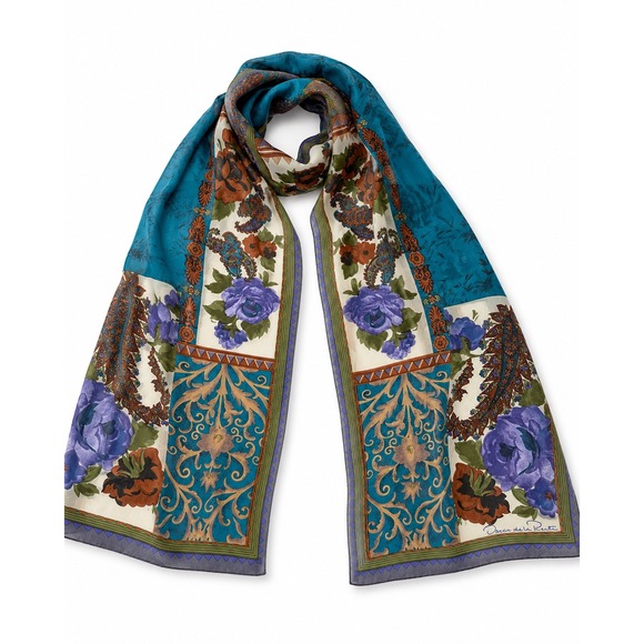 Oscar de la Renta Accessories - Oscar de la Renta Scarf Women OS Blue Floral Paisley Silk Vintage Luxury Chic